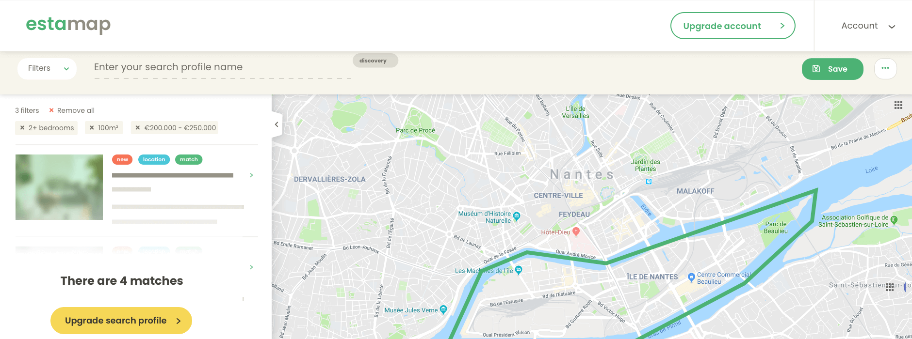 Estamap search proposition interface